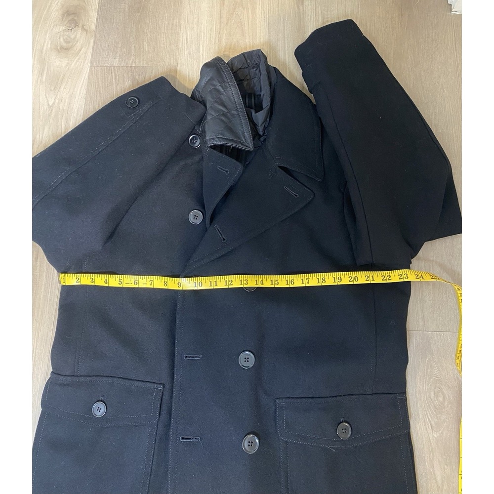 NWT Express‎ Double Breasted Wool Blend Peacoat Black Lined Preppy Coat Men L - Picture 5 of 10